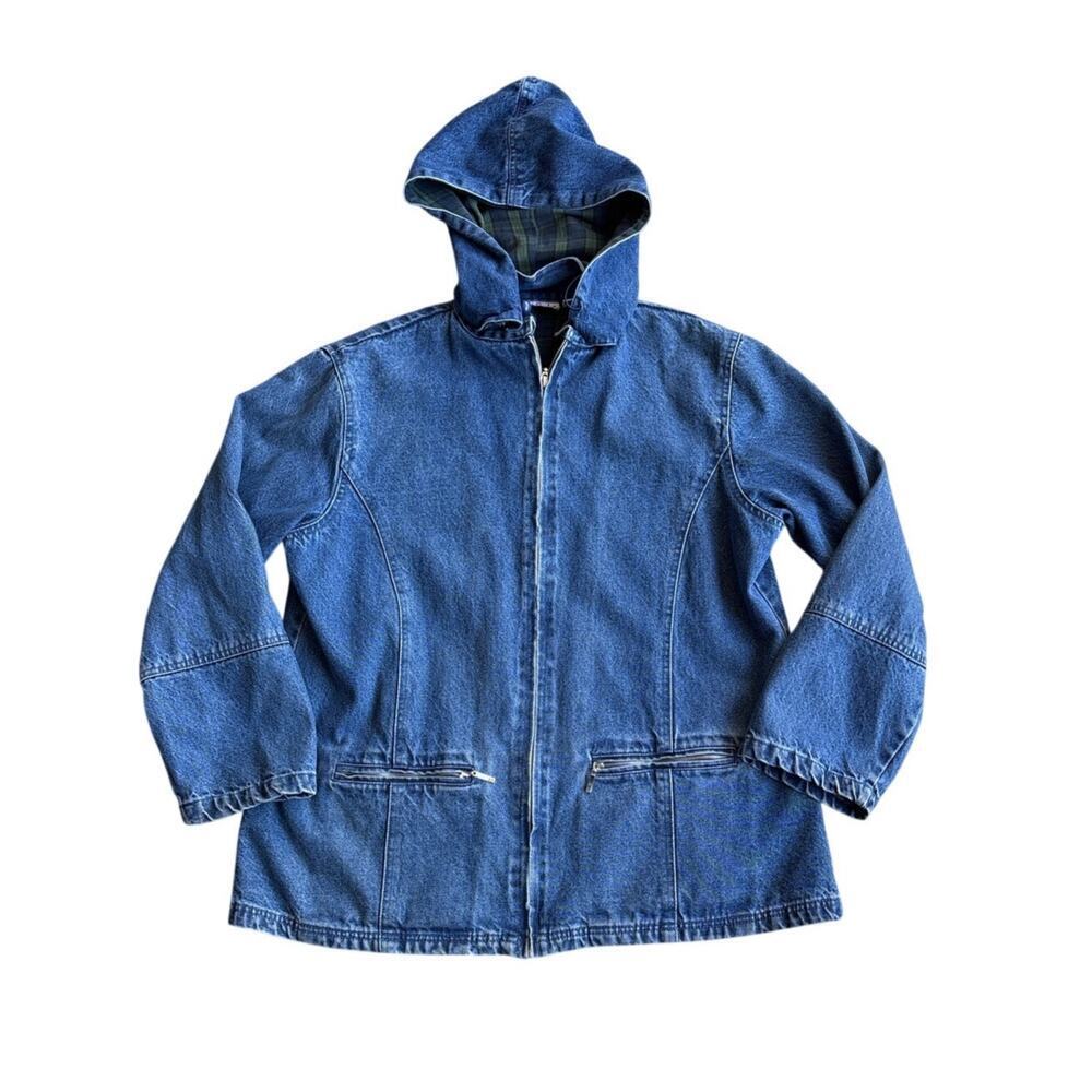 Plaid Lined Denim Hooded Barn Jacket Cotton Cabincore Cottagecore